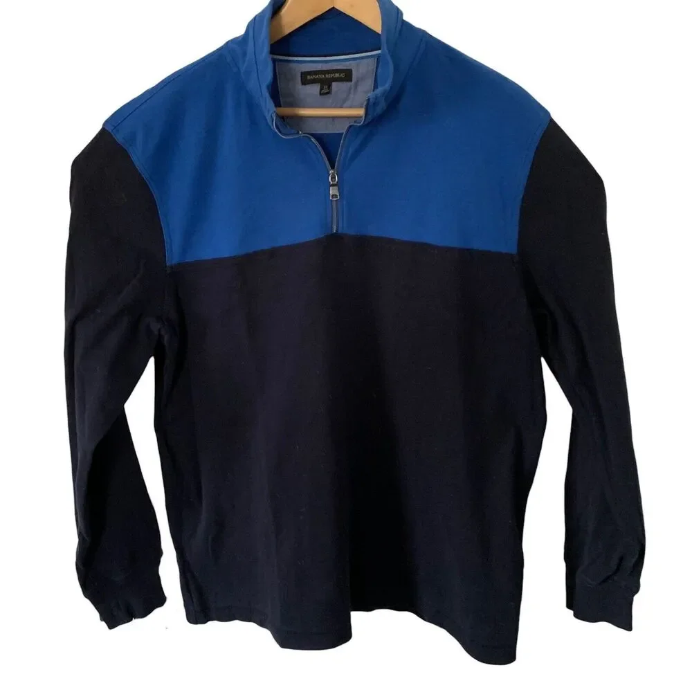 Banana Republic Half Zip Pullover Mens XL Color Block Blue Long Sleeve 1/4 Qtr